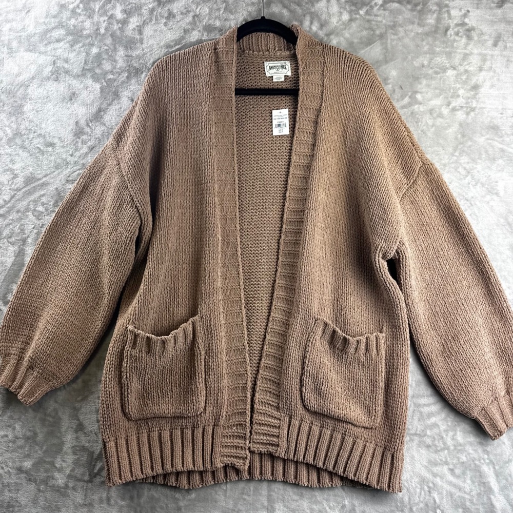 American Eagle Cardigan Women S Brown Chenille Oversized Open Front (1855)
